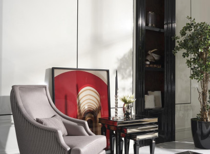 Complete e Armchair Living room Side tables Set 4-piece wing chair gray